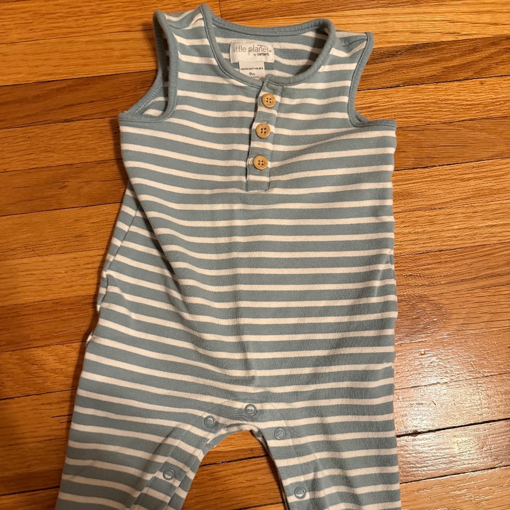 Little Planet striped overall romper - 9m